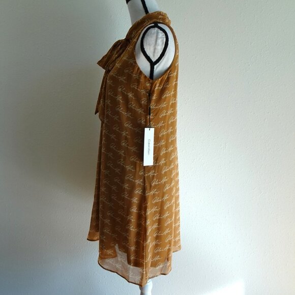 Calvin Klein Tie Neck Dress Women's Size 6 Brown Signature Logo Fabric - Picture 6 of 12